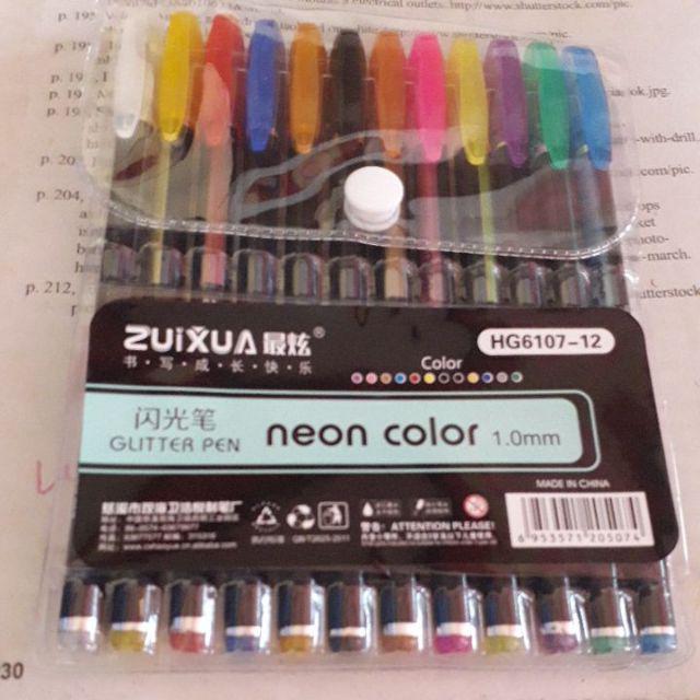 Zuixua Neon Color Pen Glitter Metal Pastel 12 Colors Set Shopee