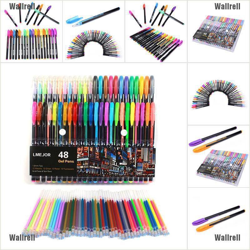 Wallrell 48pcs Fluorescent Gel Ink Pen Refills Watercolor Brush