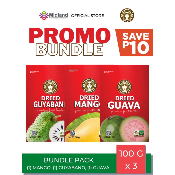 Bundle Pack Madison Harvest Premium Fruit Leather Mango Guyabano And