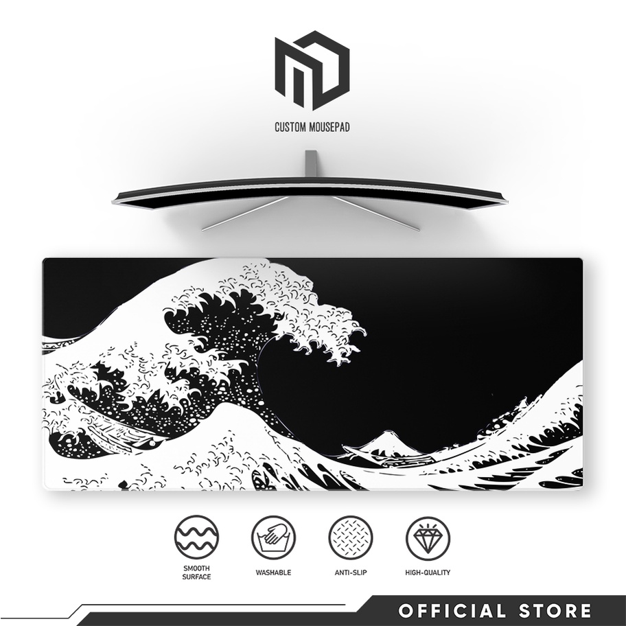 Md Custom Mousepad Black Great Wave Extended Mousepad Large Gaming