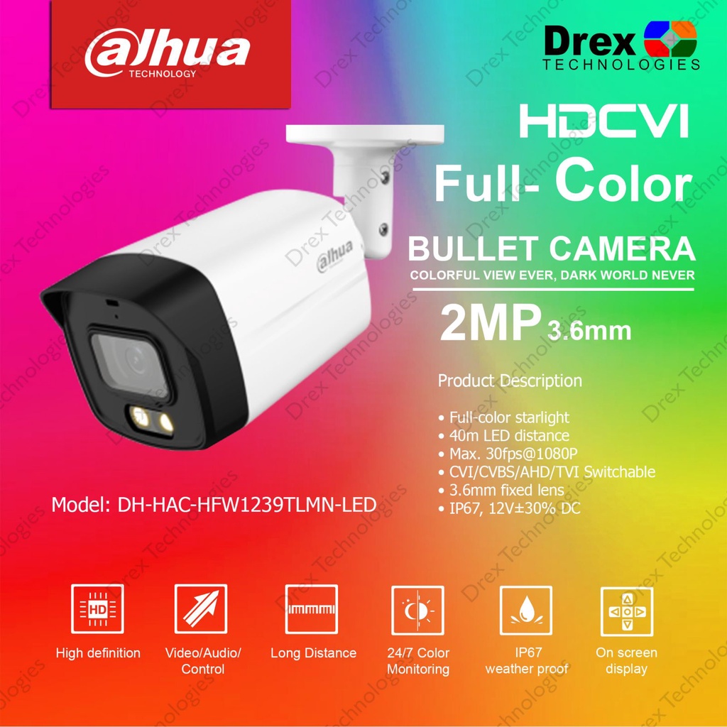 Dahua DH HAC HFW1239TLMN LED 0360B S2 2MP HDCVI Full Color Bullet