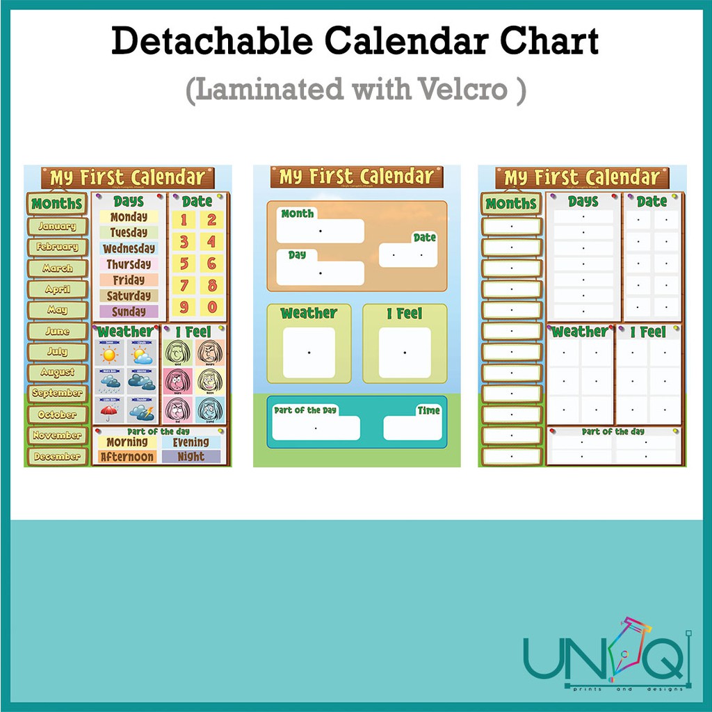 Uniq Laminated Educational Wall Chart My Calendar Months Days Weeks