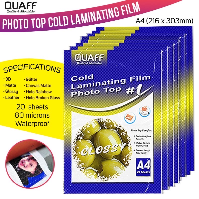 QUAFF Photo Top Cold Laminating Film A4 Size 80micron 20sheets Pack