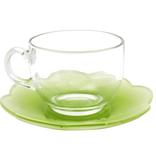 Luminarc Flore Green Tempered Glass Coffee Cup And Saucer Set 22cl