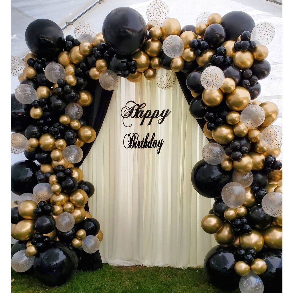 Pcs Set Black Gold Balloon Garland Arch Kit Gold Chrome Clear Dot