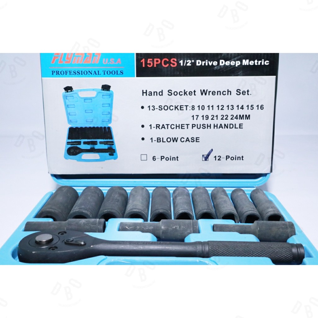 Flyman Deep Socket Wrench Set 1 2 Drive 15 Pcs 12 Point Shopee