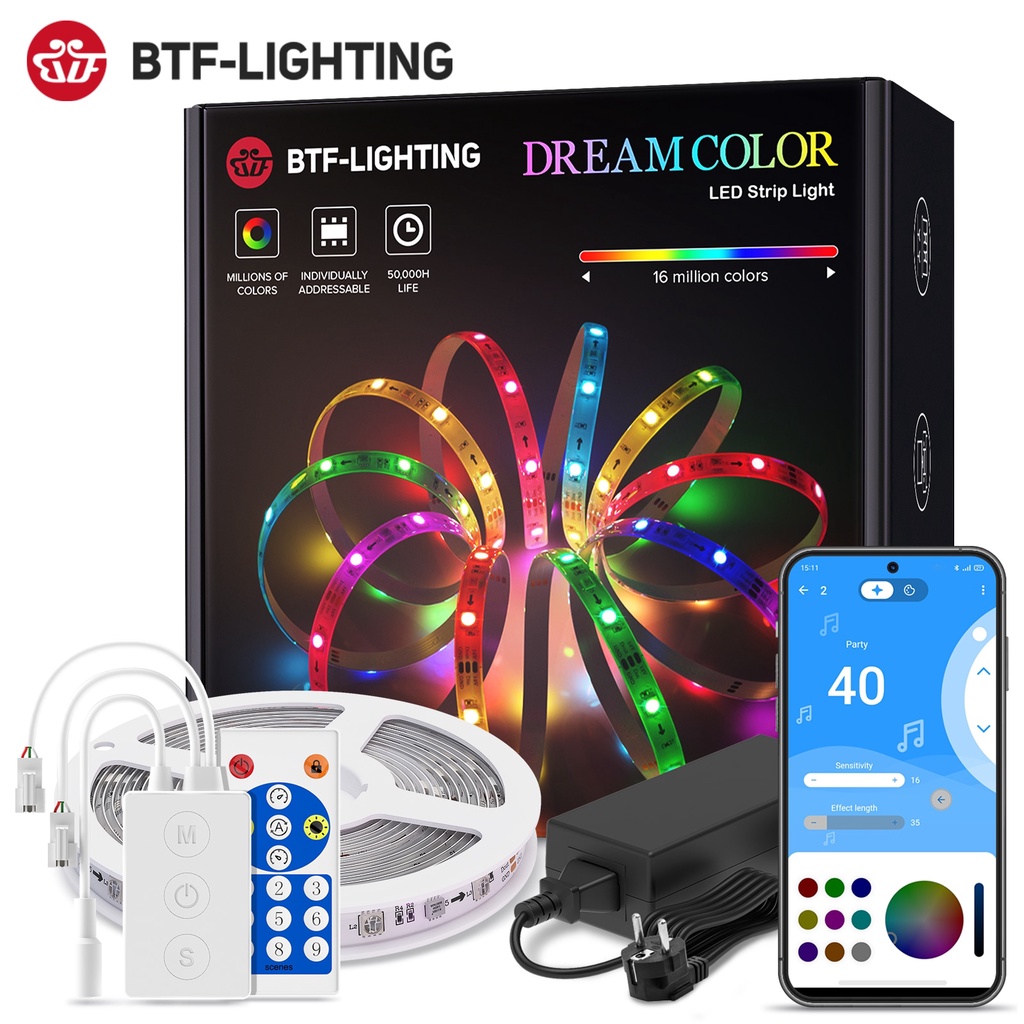 Dreamcolor Led Strip Light Bluetooth Music App Control Rgb Ic Flexible