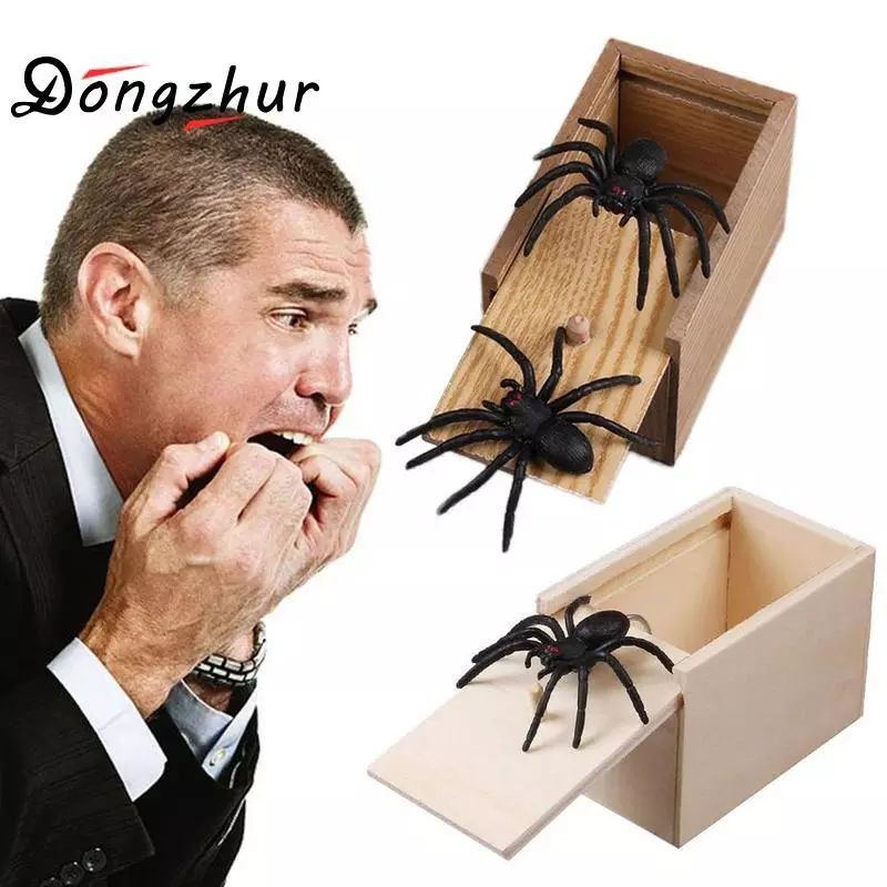 New Funny Scare Box Wooden Prank Spider Hidden In Case Great Quality