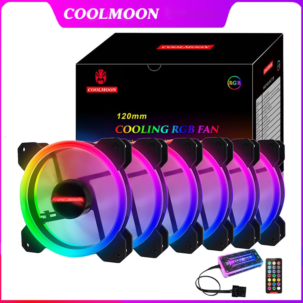 COOLMOON RGB Fan 120mm 6Pin With Controller Hub Kit Gaming PC Cooling