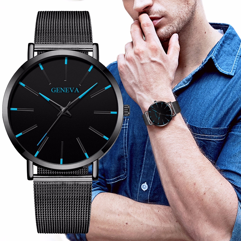 Ready Stock Men Black Stainless Steel Mesh Business GENEVA Watch Luxury