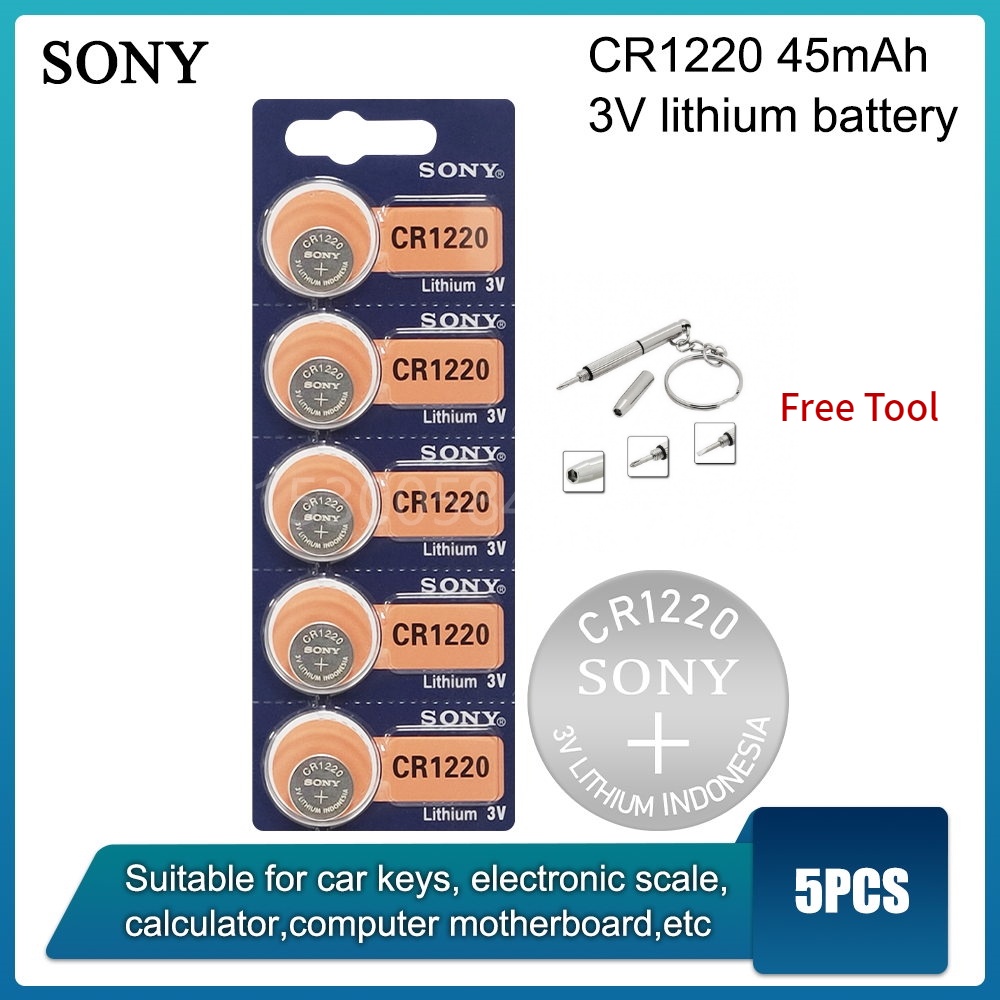 Original 5pcs Pack SONY CR1220 Coin Cell Button Batteries 3V Lithium