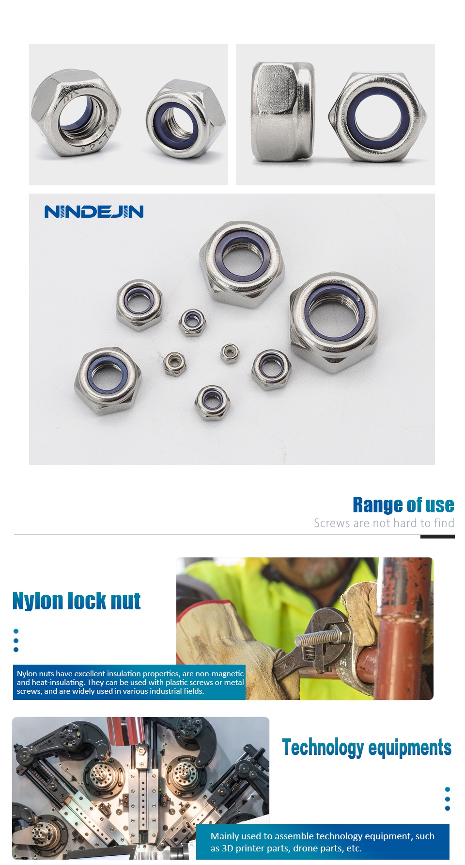 NINDEJIN Nylon Lock Nut Stainless Steel Hex Hexagon Locking M2 M2 5 M3