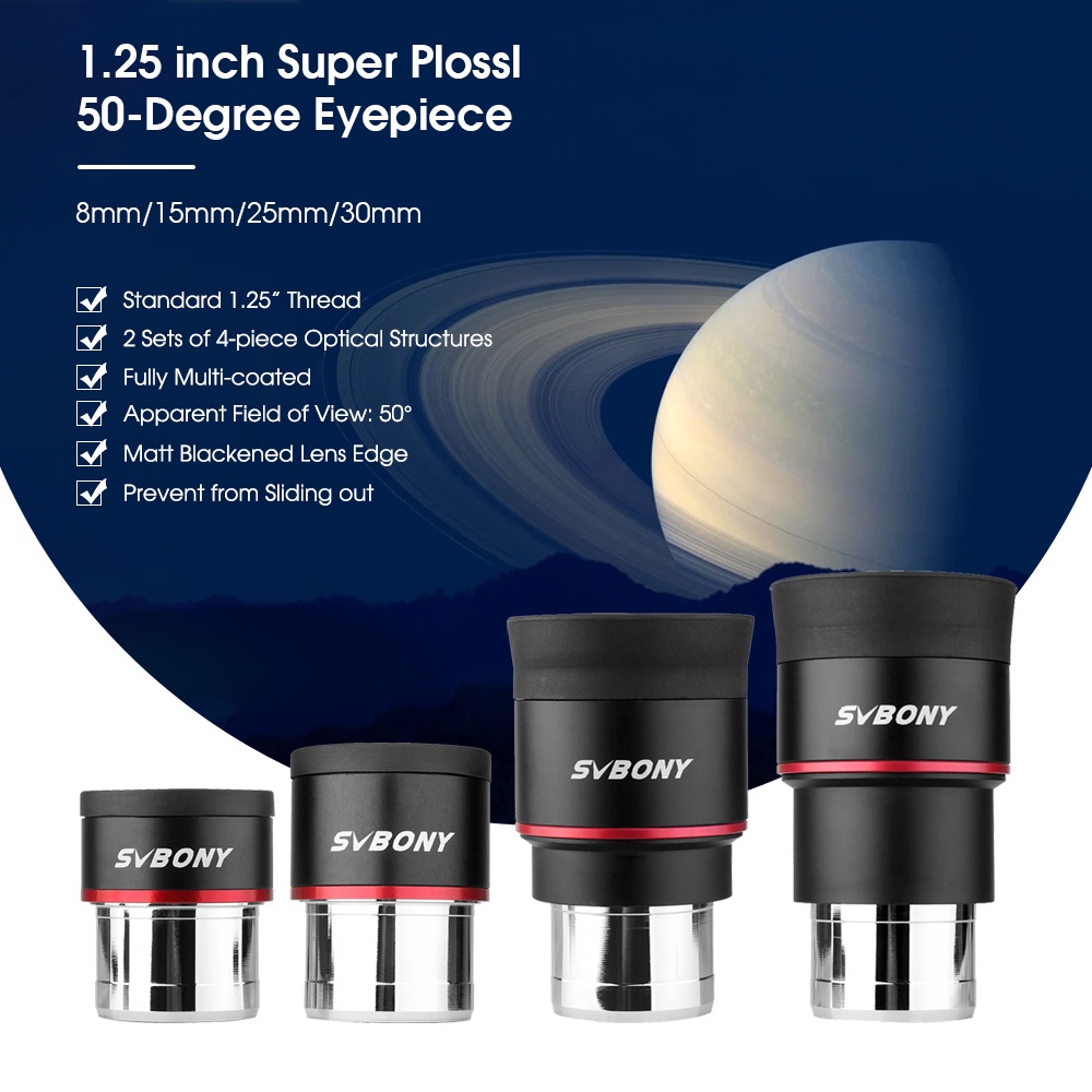 SVBONY SV207 Super Plossl Eyepiece 1 25 Inch 50 Degree FOV 30 25 15 8mm