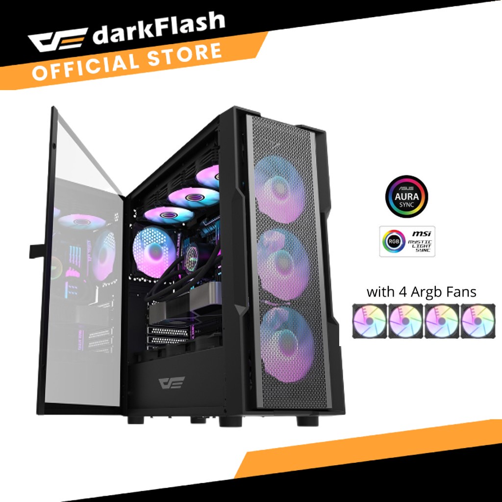 Dark Flash Dk Black Metal Full Mesh Front Panel E Atx Gaming Case