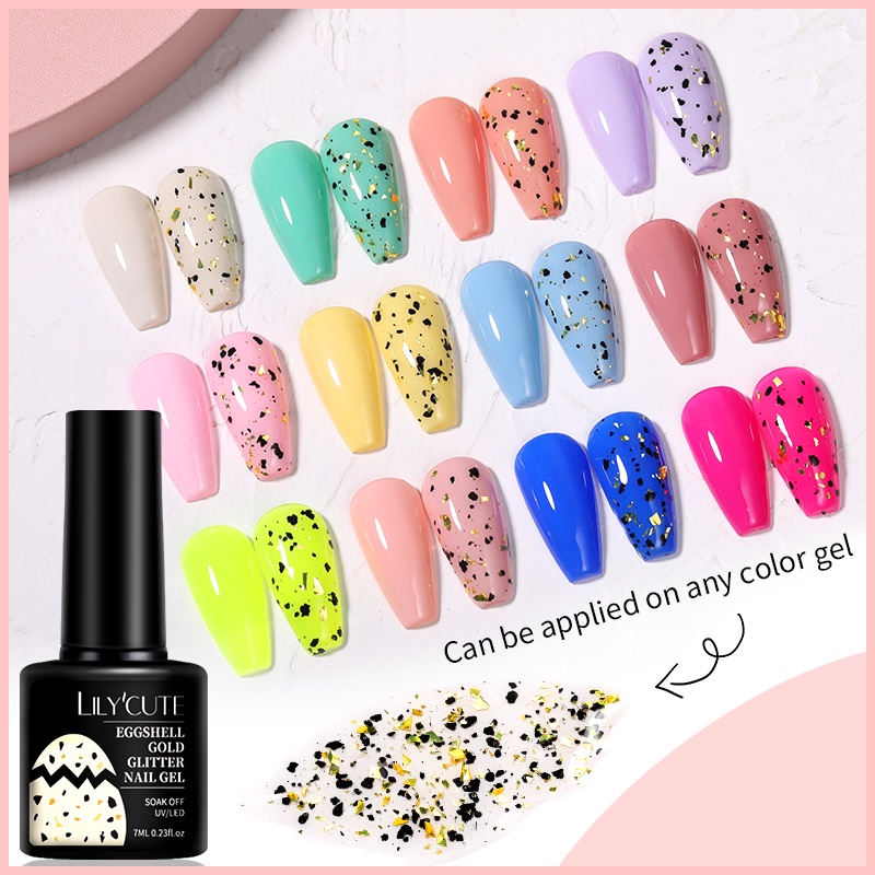 LILYCUTE 7ml Eggshell Gold Glitter Gel Nail Polish Quail Egg Effect