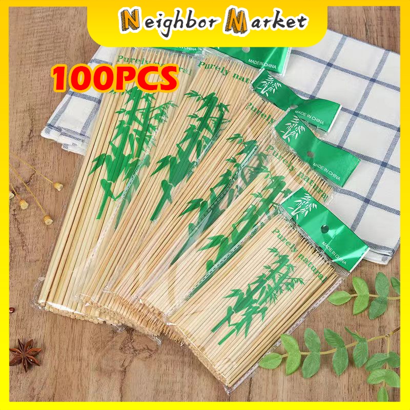 100pcs Bamboo Sticks Sturdy Disposable Barbecue Fruit Wood Sticks