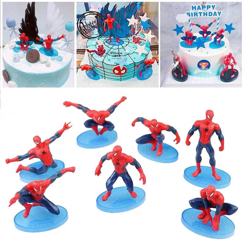 7 PCS 3D Superhero Spiderman Cake Topper Cup Cake Decorations Birthday