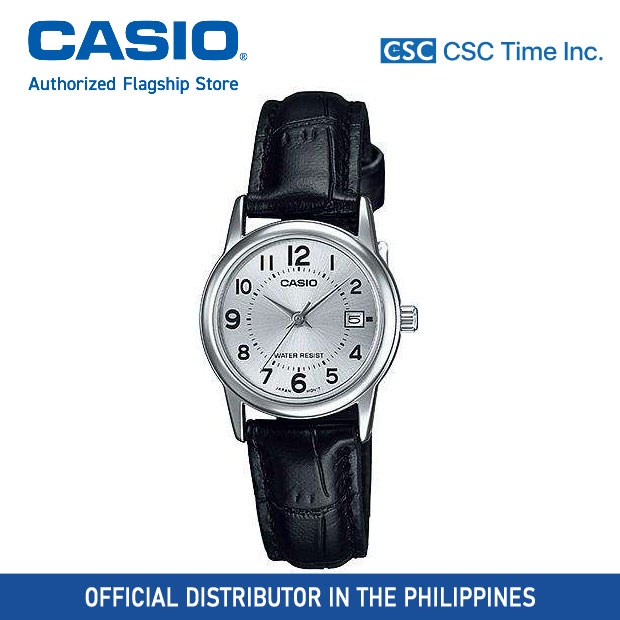 Casio Ltp V L Budf Black Leather Strap Date Display Quartz Watch