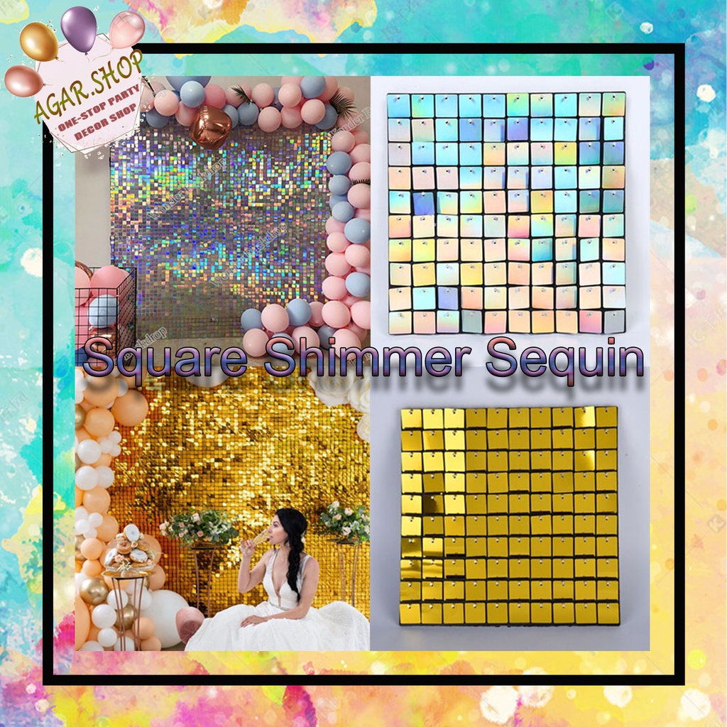 AGAR SHOP Square Shimmer Sequin 30 30CM Wall Panel Backdrop Sparkle