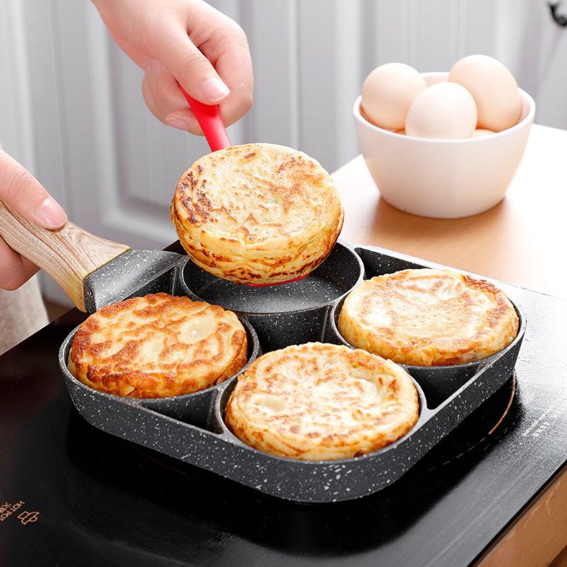 Hole Omelet Pan For Burger Egg Ham Pancake Maker Wooden Handle Frying