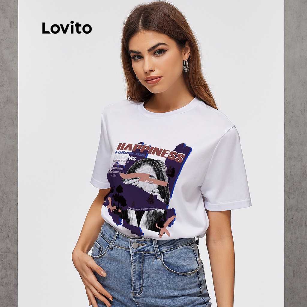 Lovito Casual Figure Letter Abstract Positioning Printing Basic T