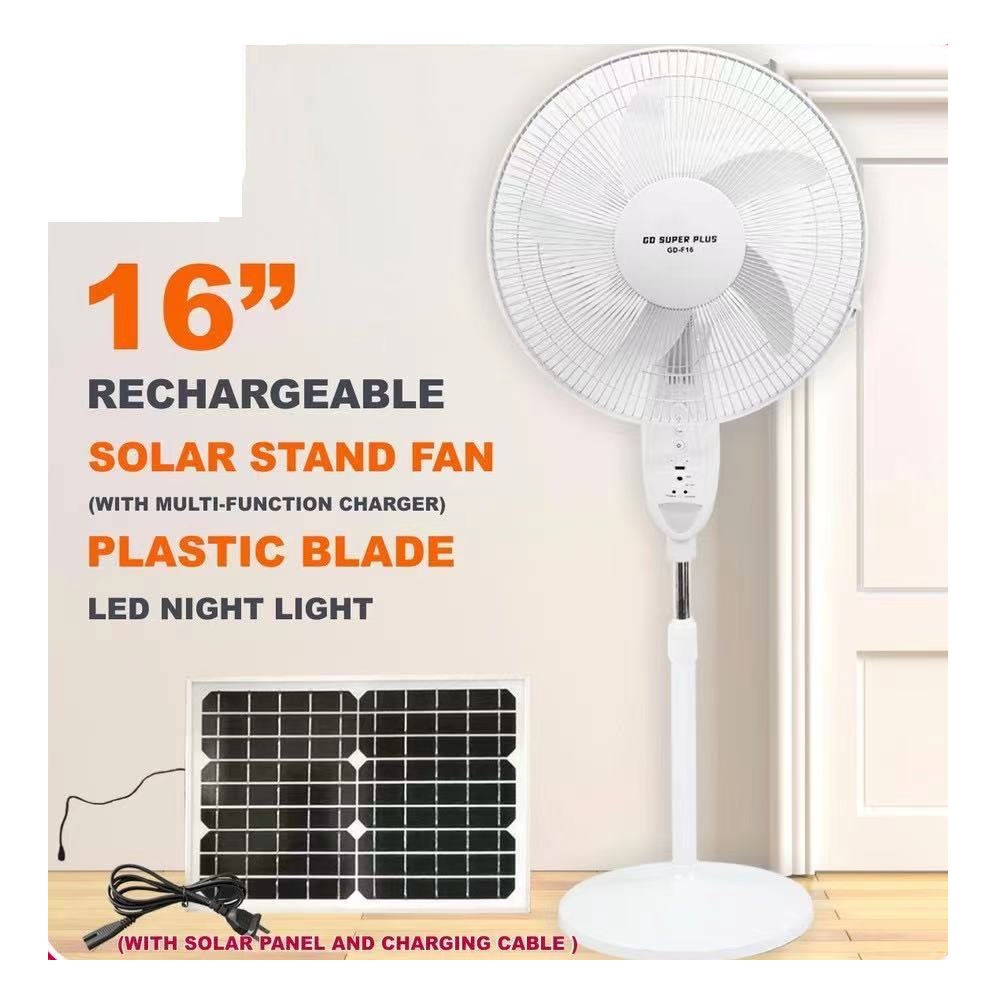 NEW 16 Inch AC DC Dual Power Reachargeable Stand Fan Solar Fan GD F16