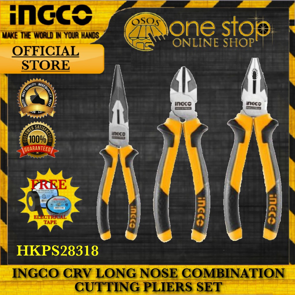 Ingco CRV Pliers Set Long Nose Combination Plier Cutting Plier 3pcs