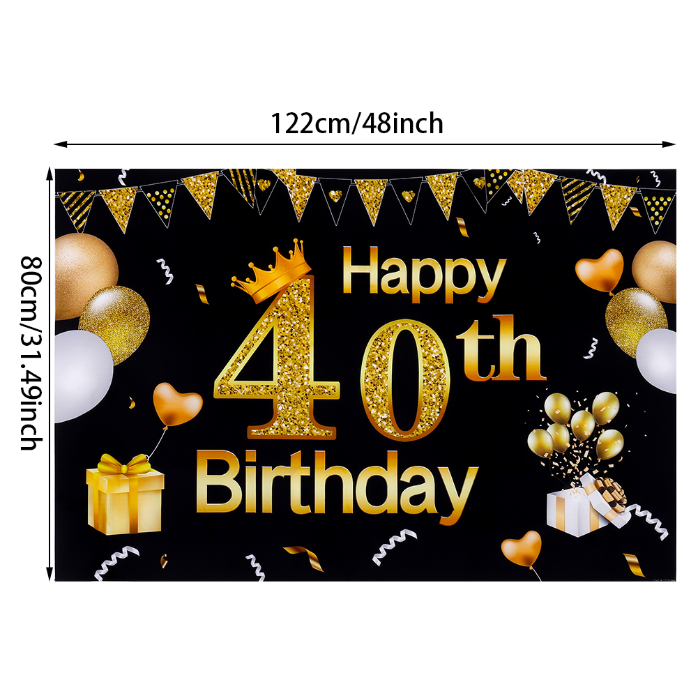 Th Birthday Black Gold Party Decoration Extra Large Fabric Black