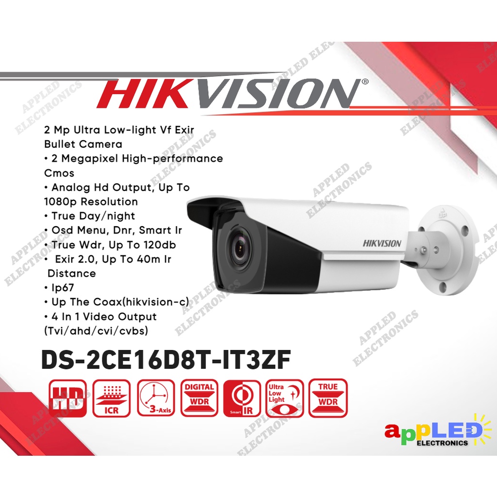 Hikvision DS 2CE16D8T IT3ZF 2MP Ultra Low Light Bullet Analog Infrared