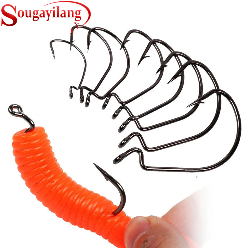 Sougayilang Pcs Fishing Hook Fishing Soft Worm Hooks High Carbon Steel