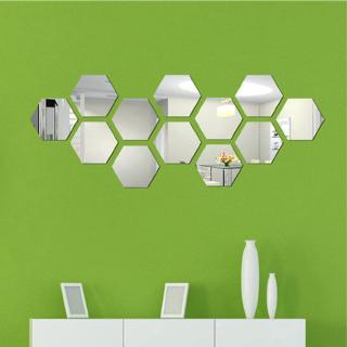 SJW 1PC 7 8 4 Cm Modern Creative 3D Silver Mirror Geometric Hexagon