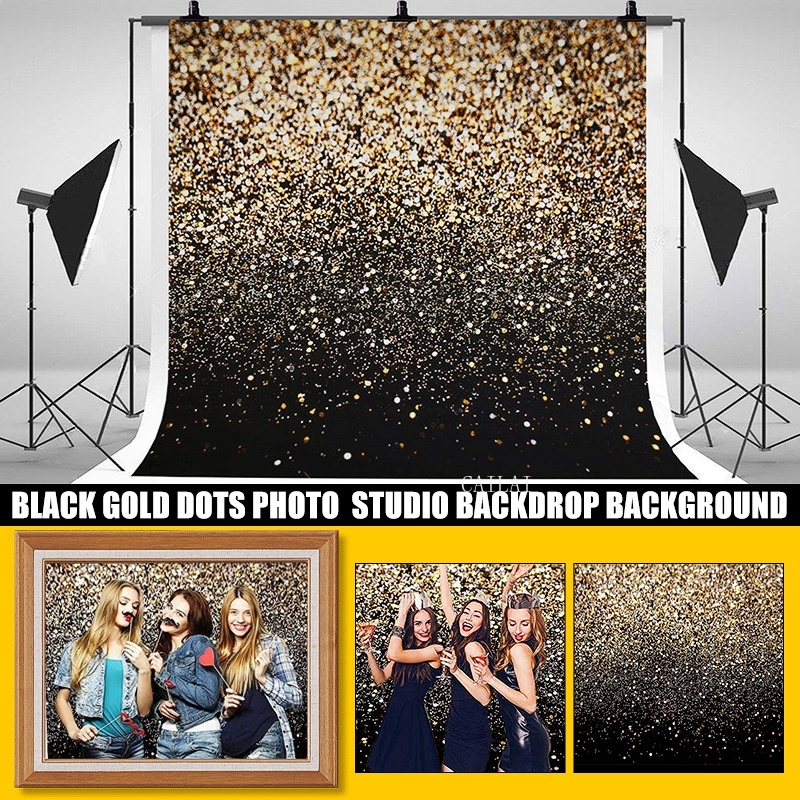 Vinyl Cloth Bling Photography Glitter Black Gold Dots Backdrop Studio