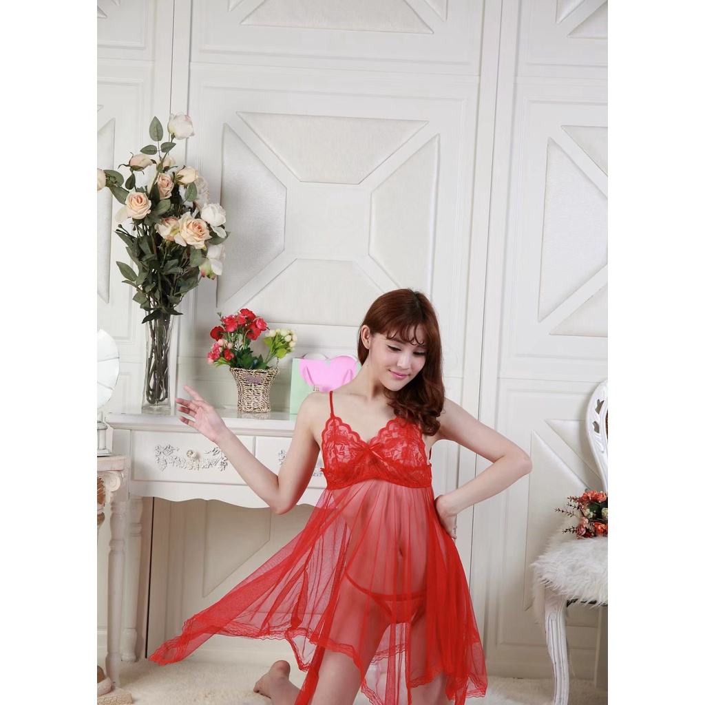 Monstermarketing Women Sexy Lace Sleep Dress Mesh Nightgown Lingerie