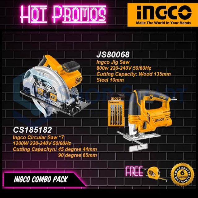 Ingco Combo Circular Saw 1200w Jig Saw 800w FREE INGCI MEASURING