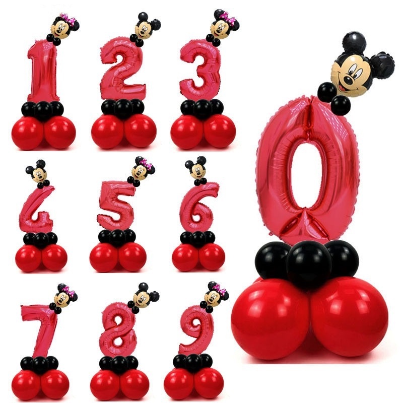 14 Pcs Red Theme Mickey Minnie Balloon Column Mickey Mouse 0 9 Number