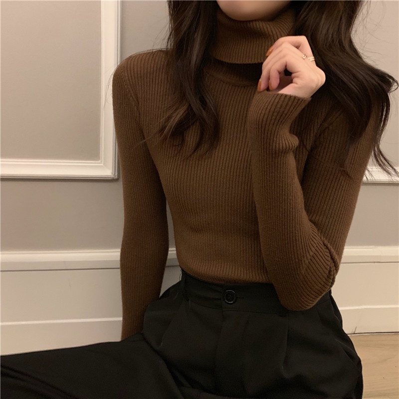 Xiaozhainv Korean Women S Solid Color High Neck Long Sleeved Sweater