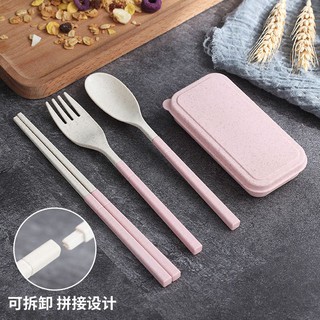 SJW 3pcs Set Reusable Folding Wheat Straw Chopstick Spoon Fork Cutlery