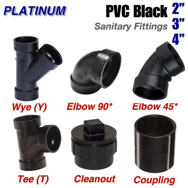 PVC Black Fittings 2 3 4 Sanitary Plumbing Fittings Elbow Tee