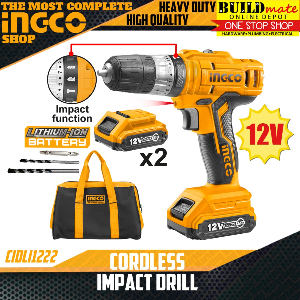 INGCO Cordless Impact Drill Lithium Ion Battery 12V CIDLI1222 Shopee