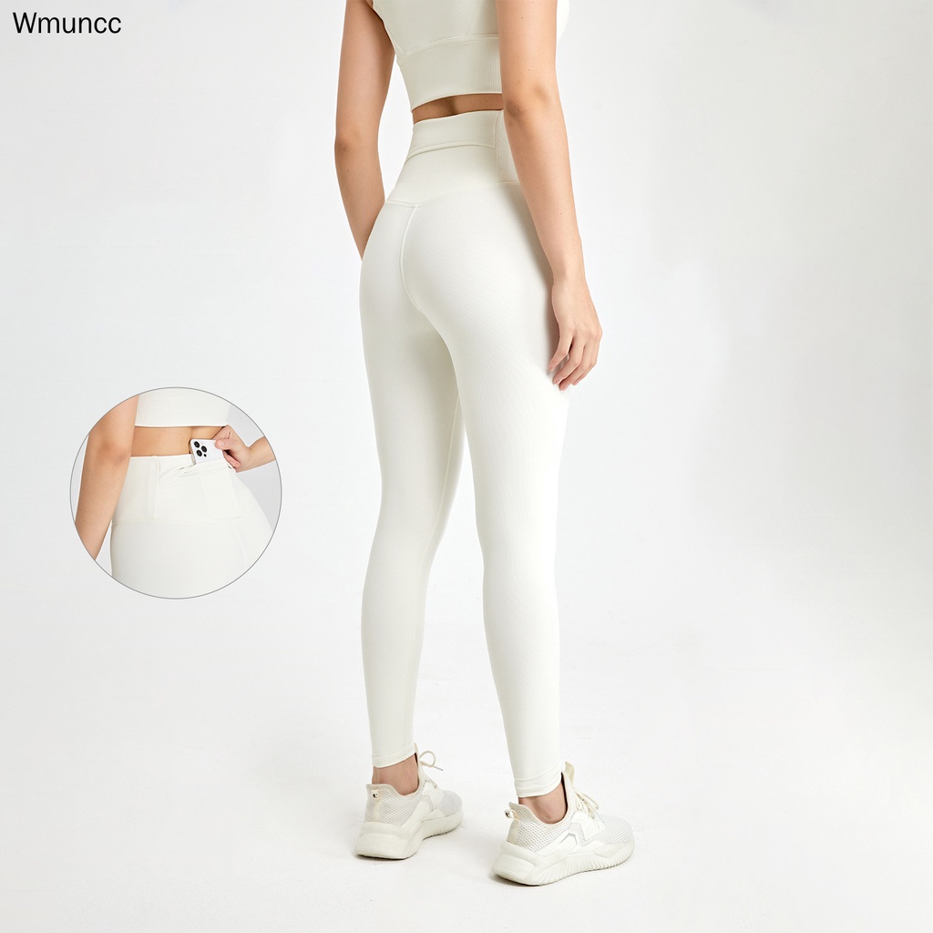 Wmuncc High Waist Pocket Yoga Pants Nude Peach Buttocks Tight Fitness