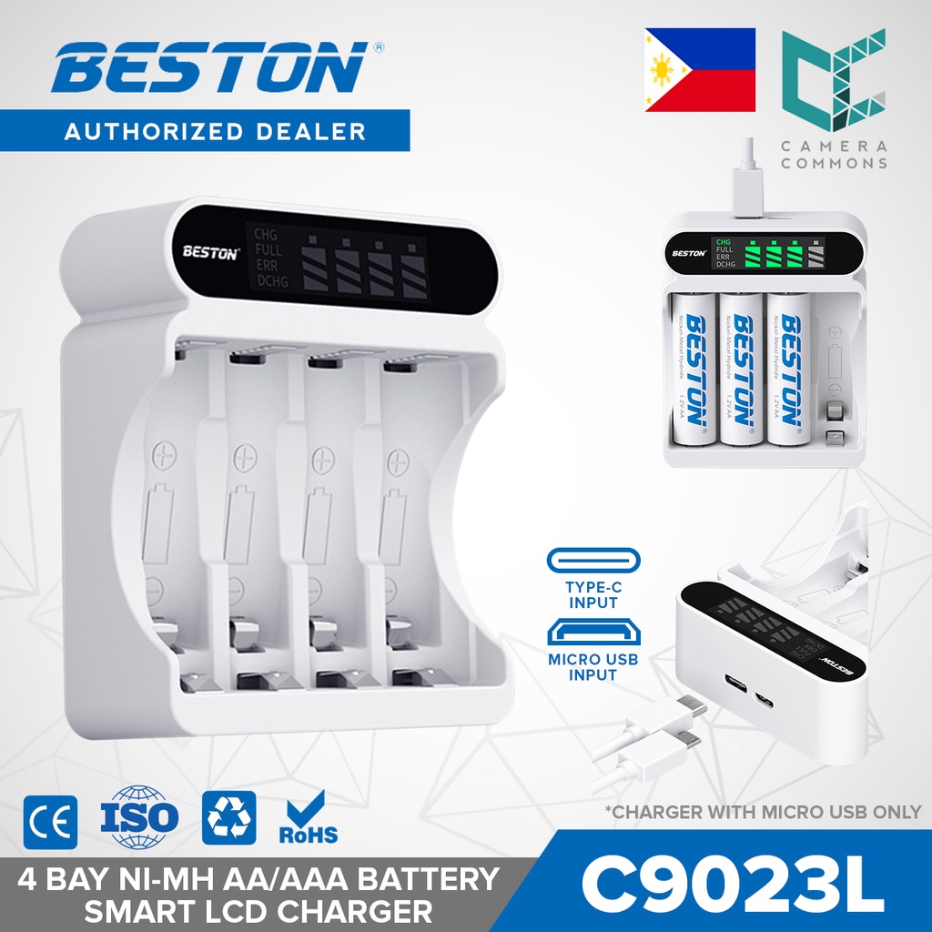 Beston C9023L 4 Bay Smart LCD Charger With Micro USB Cable For Ni MH AA