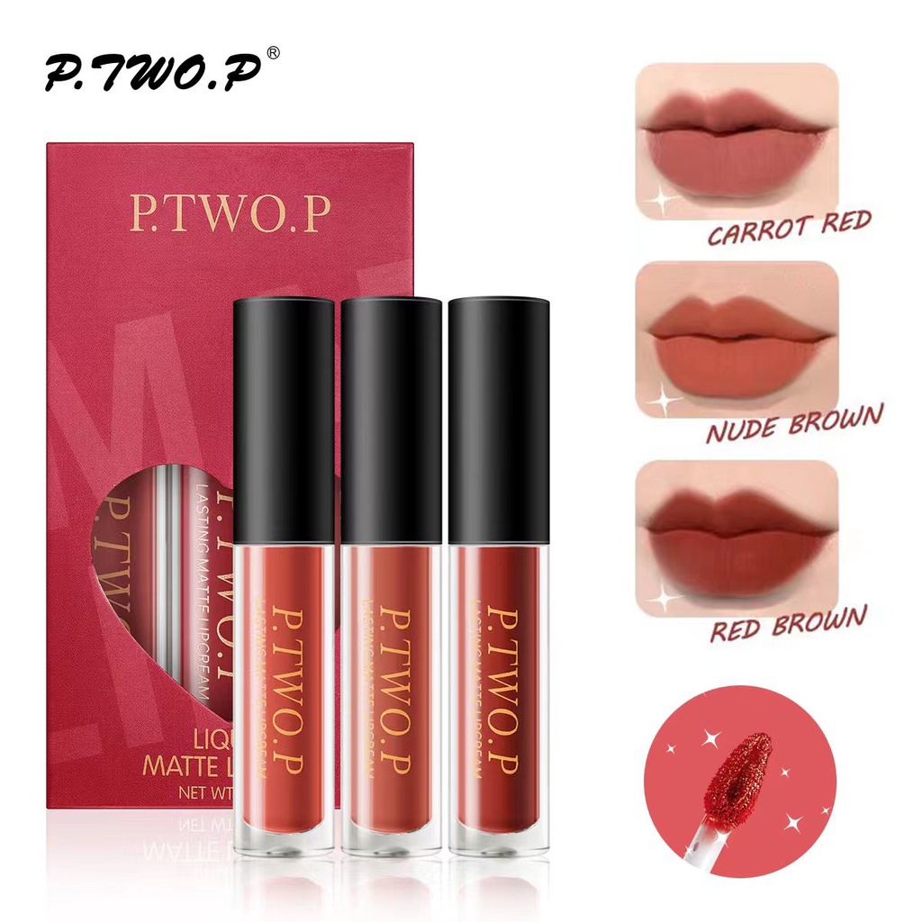 P TWO P PCS Matte Lip Tint Set Long Wearing Waterproof Lipstick Kit Highly Pigmented Lip