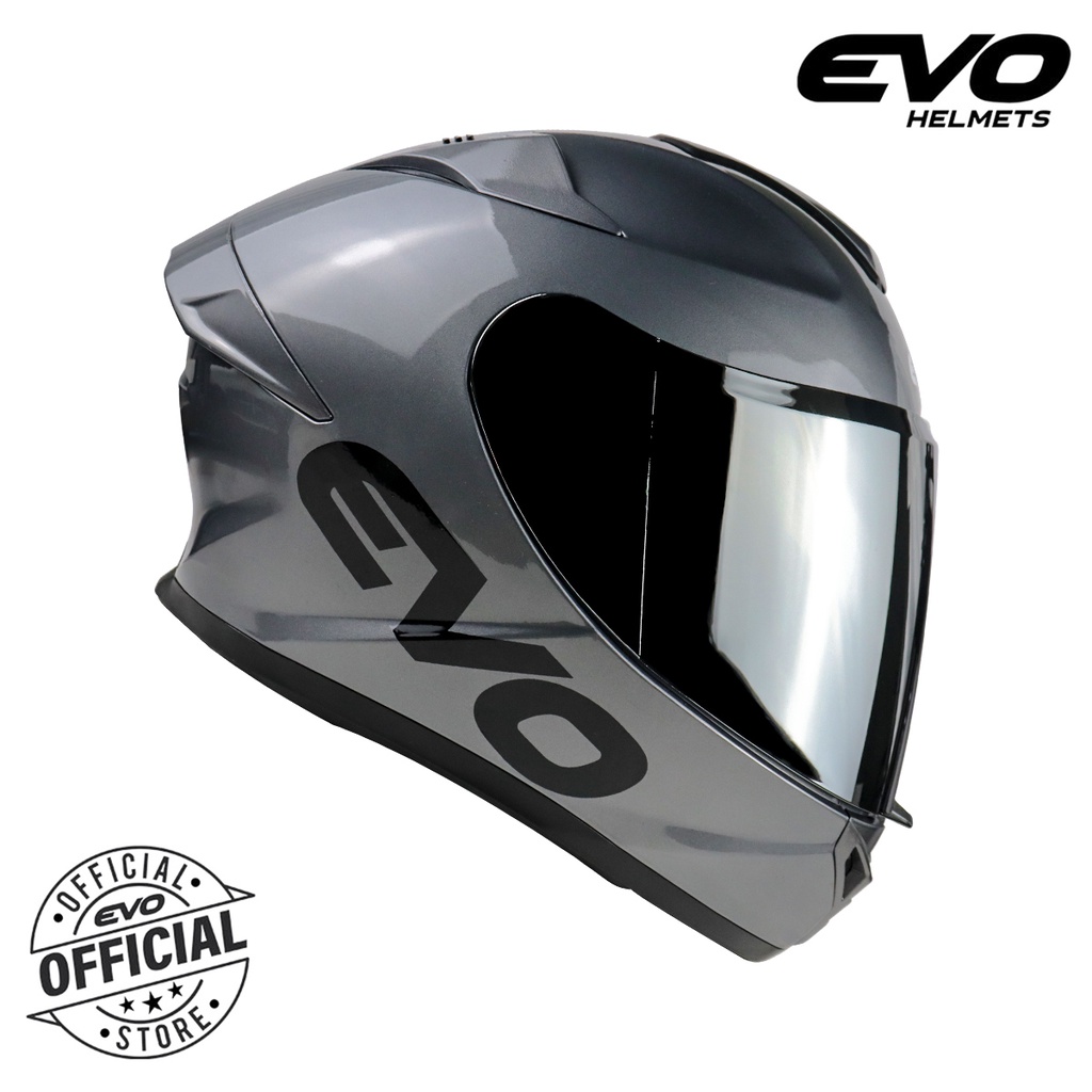 EVO SVX 02 Plain Glossy Titanium Full Face Dual Visor Helmet With Free