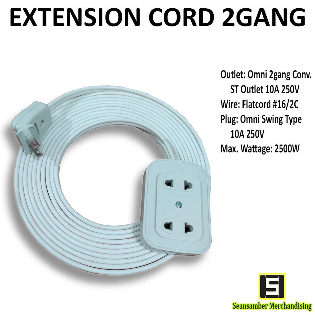 Extension Cord With Omni 2Gang Convenience Outlet Length 1Meter To