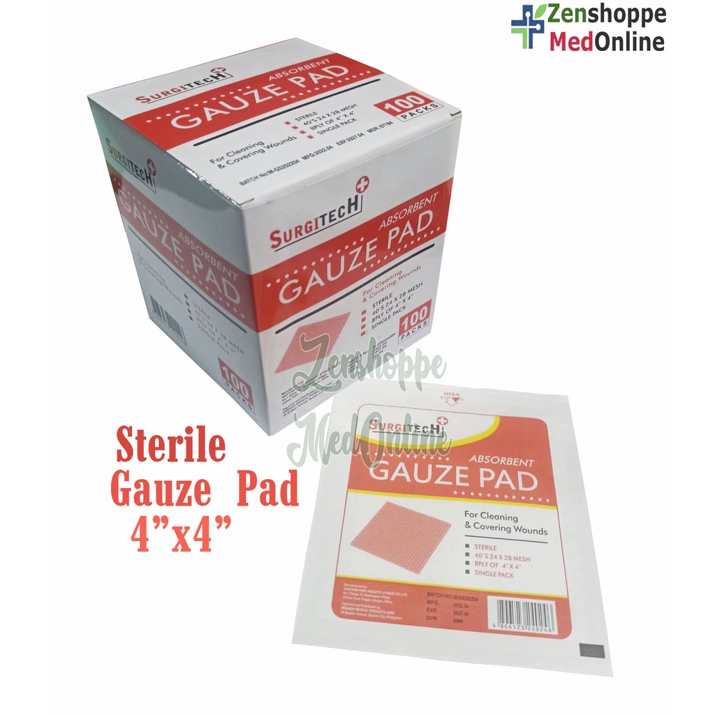 SURGITECH Sterile Gauze Pad 4x4 100pcs Box Shopee Philippines