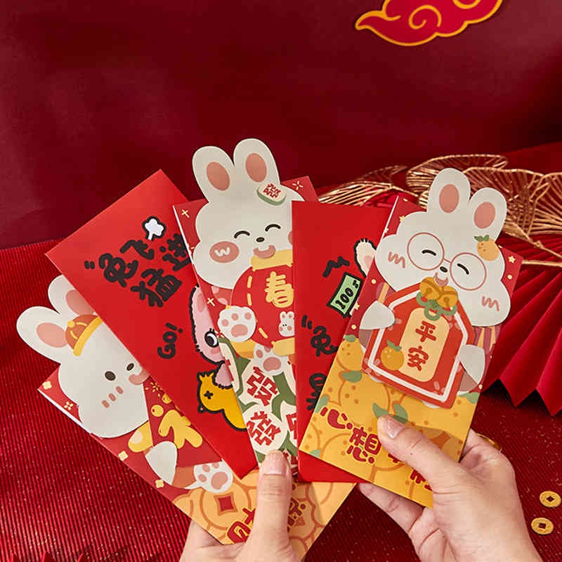 Pcs Set Cny Red Packet Angpao Rabbit Year Chinese New Year Three