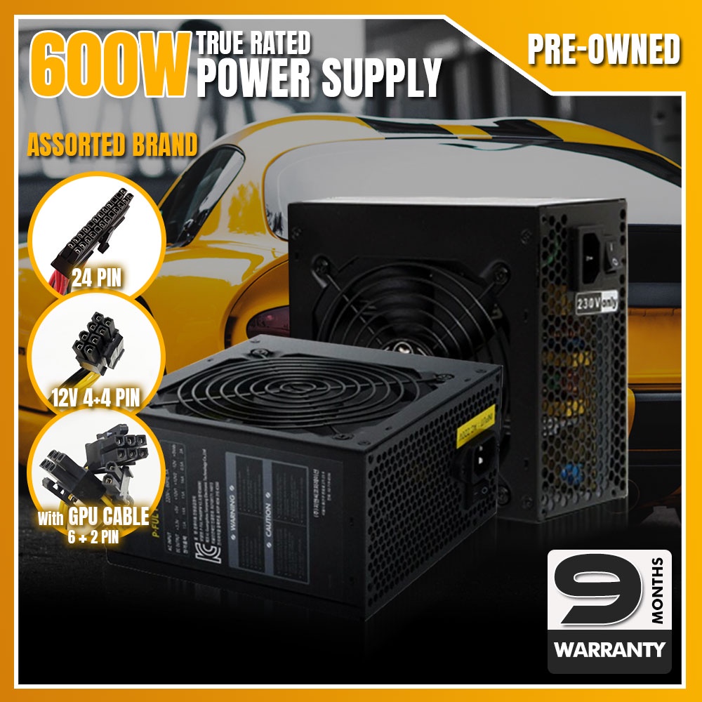 600 Watts Power Supply TRUE RATED With 6 2pin GPU Cable Black PSU