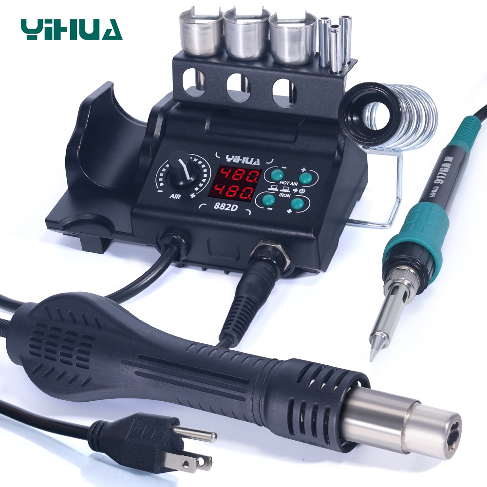 YIHUA 882D Soldering Station Digital With Air Gun Nozzle Holder 2 In 1