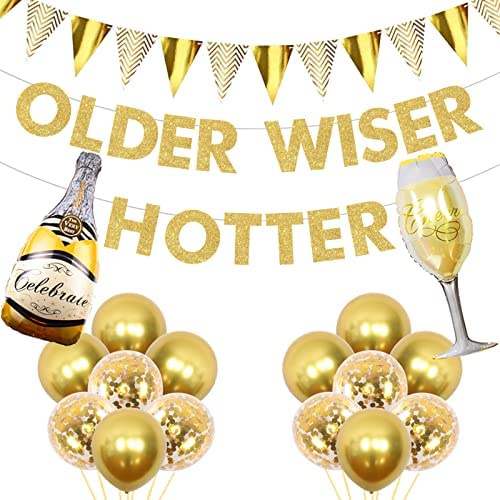 Joymemo Older Wiser Hotter Birthday Decorations Gold Older Wiser