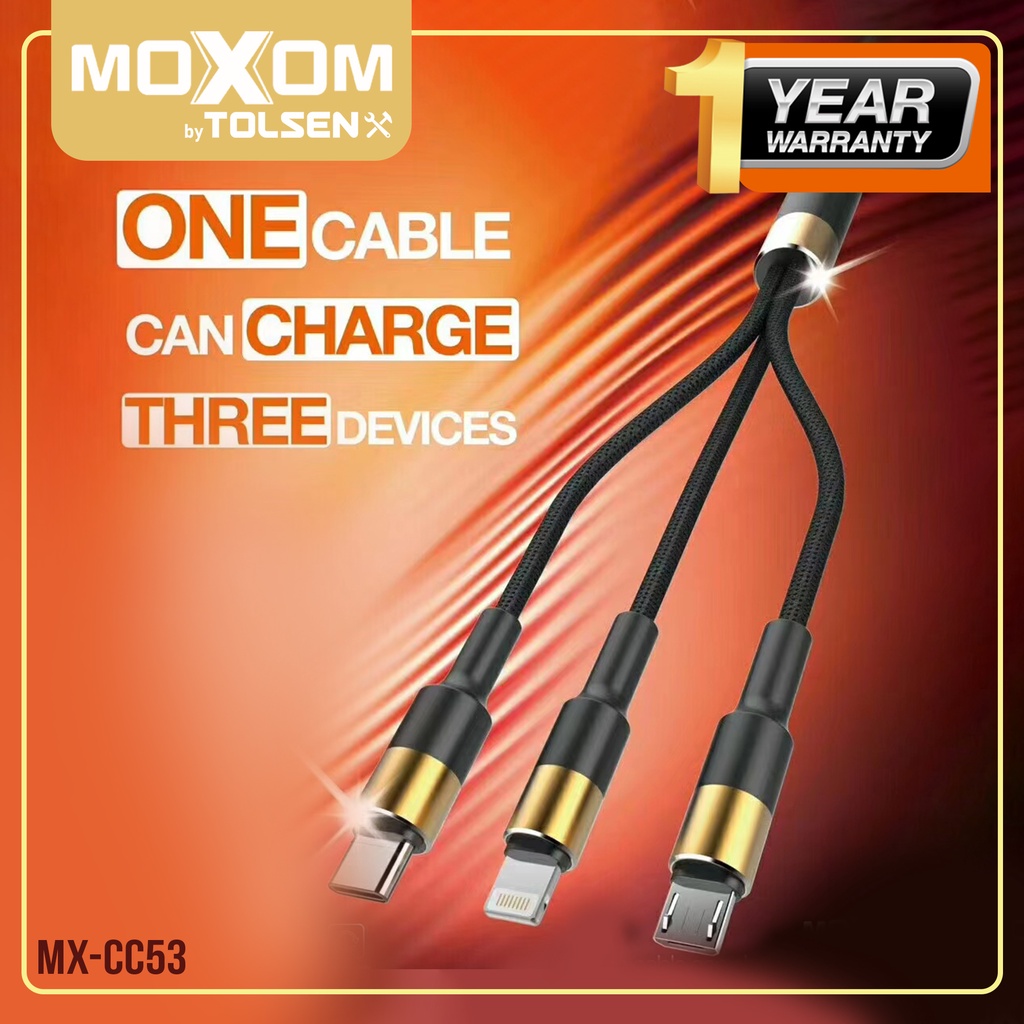 MOXOM 3 In 1 Fast Charger 3A Type C Micro Lighting Cable RED 1